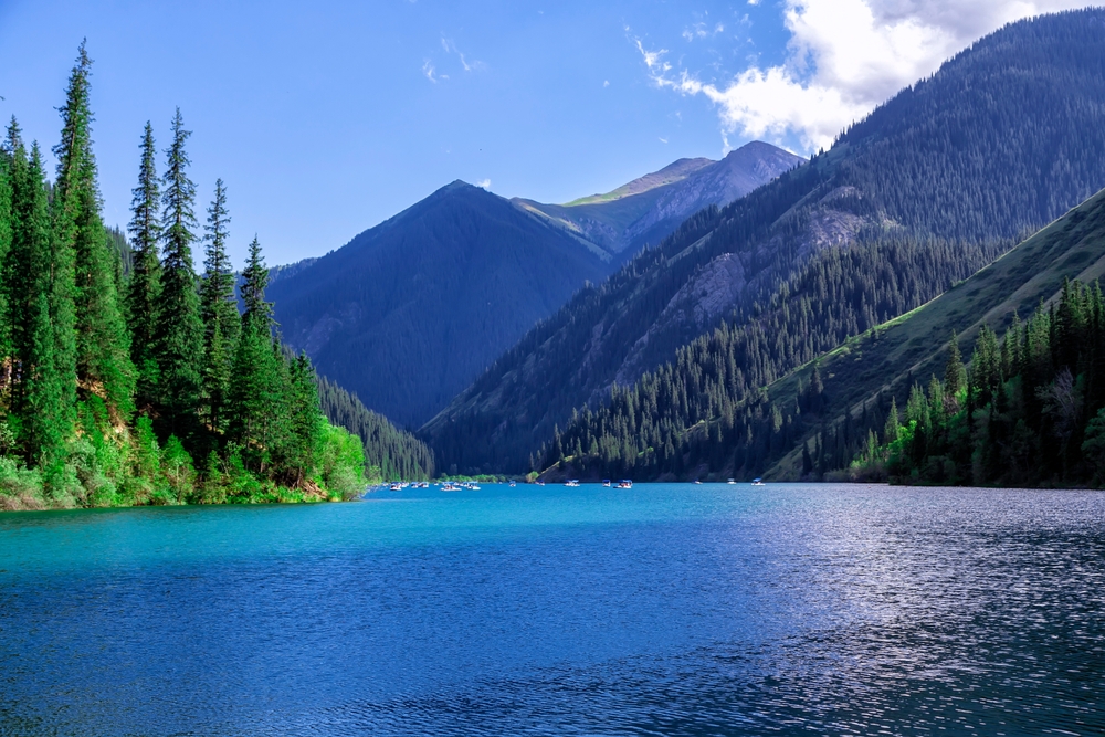 Kolsai Lakes surrounded by mountains