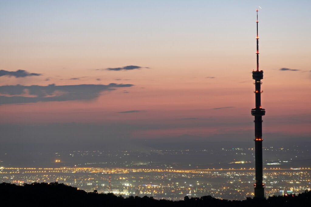 Evening view of Almaty city from Kok-Tobe Hill